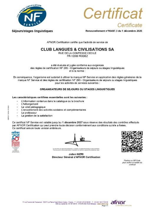 Certification qualité NF Services CLC