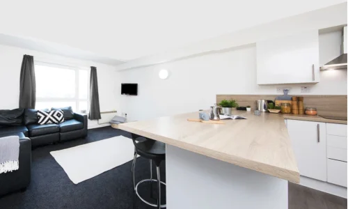 Salon et cuisine partagés - Résidence Moorfield Liverpool