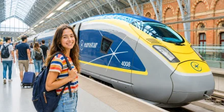 Jeune adulte prenant l'Eurostar pour l'Angleterre