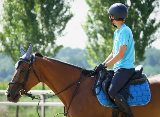 Garçon et son cheval pendant un cours d'équitation